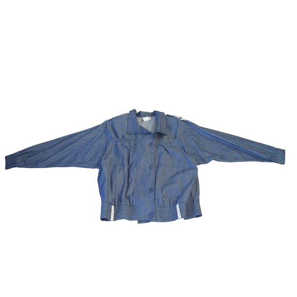 Pierre Lamonte Women's Denim Jacket Size 16 Button-Front Elastic Waist Striped D - Picture 2 of 7